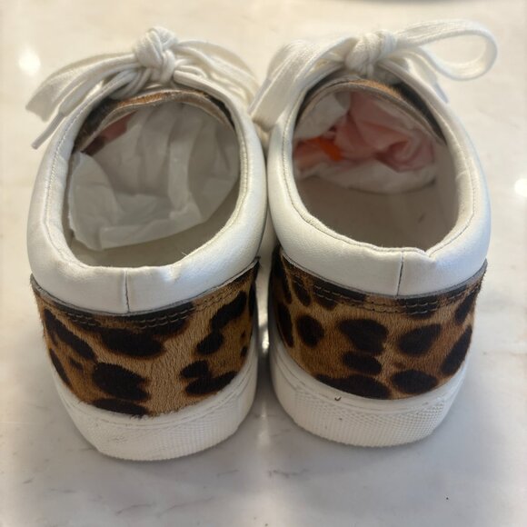 J. Crew White Cheetah Print Fur-Dryed Calf Hair Low Top Sneakers Womens Size 7.5 - Picture 5 of 8